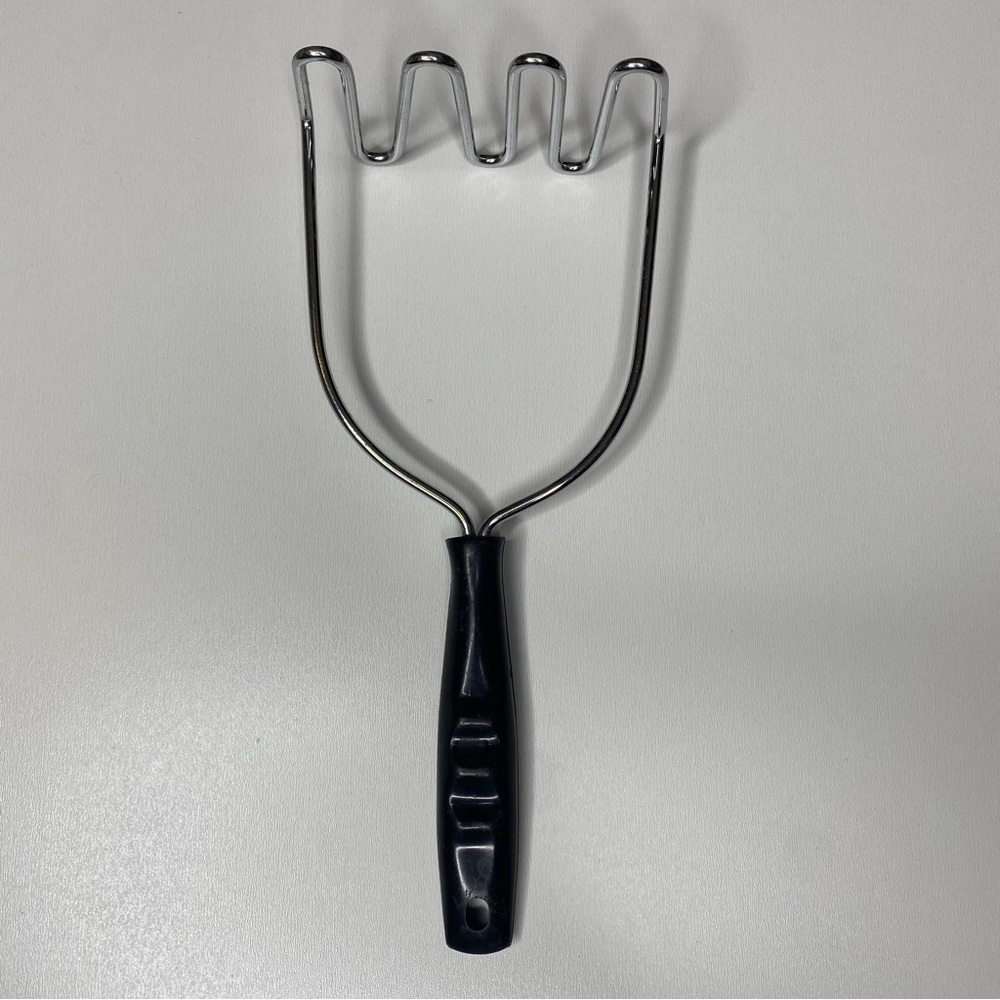 Vintage Stainless Steel 9” long Potato Masher with Black Handle and 4” wide top